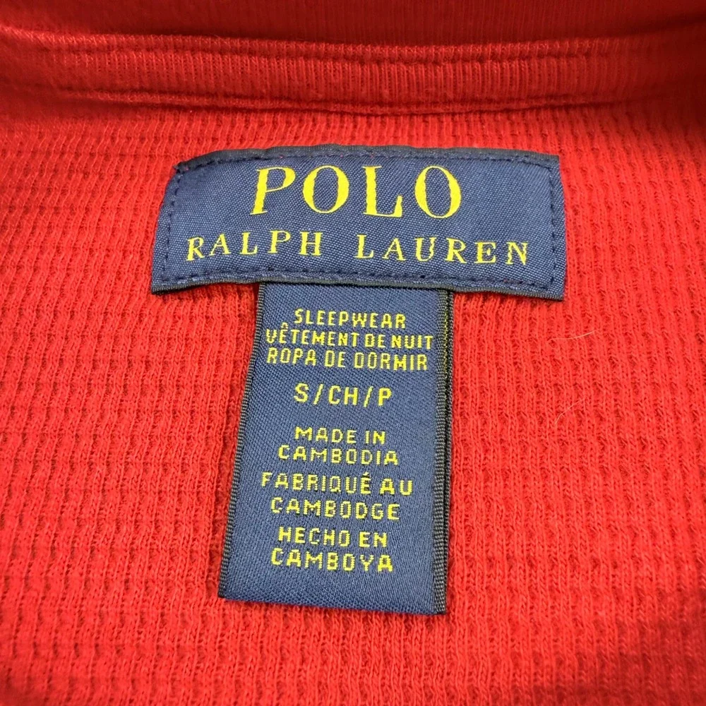 Polo Ralph Lauren‎ Mens Small Red Waffle Knit Polo Bear Thermal Sleepwear Shirt